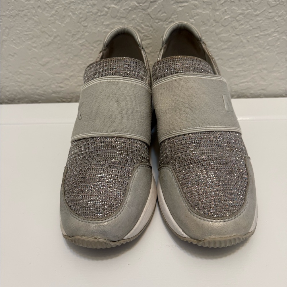 Gray Slip-On Sneakers with Glitter Detail
